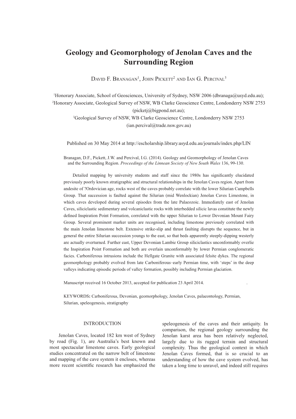 Geology and Geomorphology of Jenolan Caves and the Surrounding Region