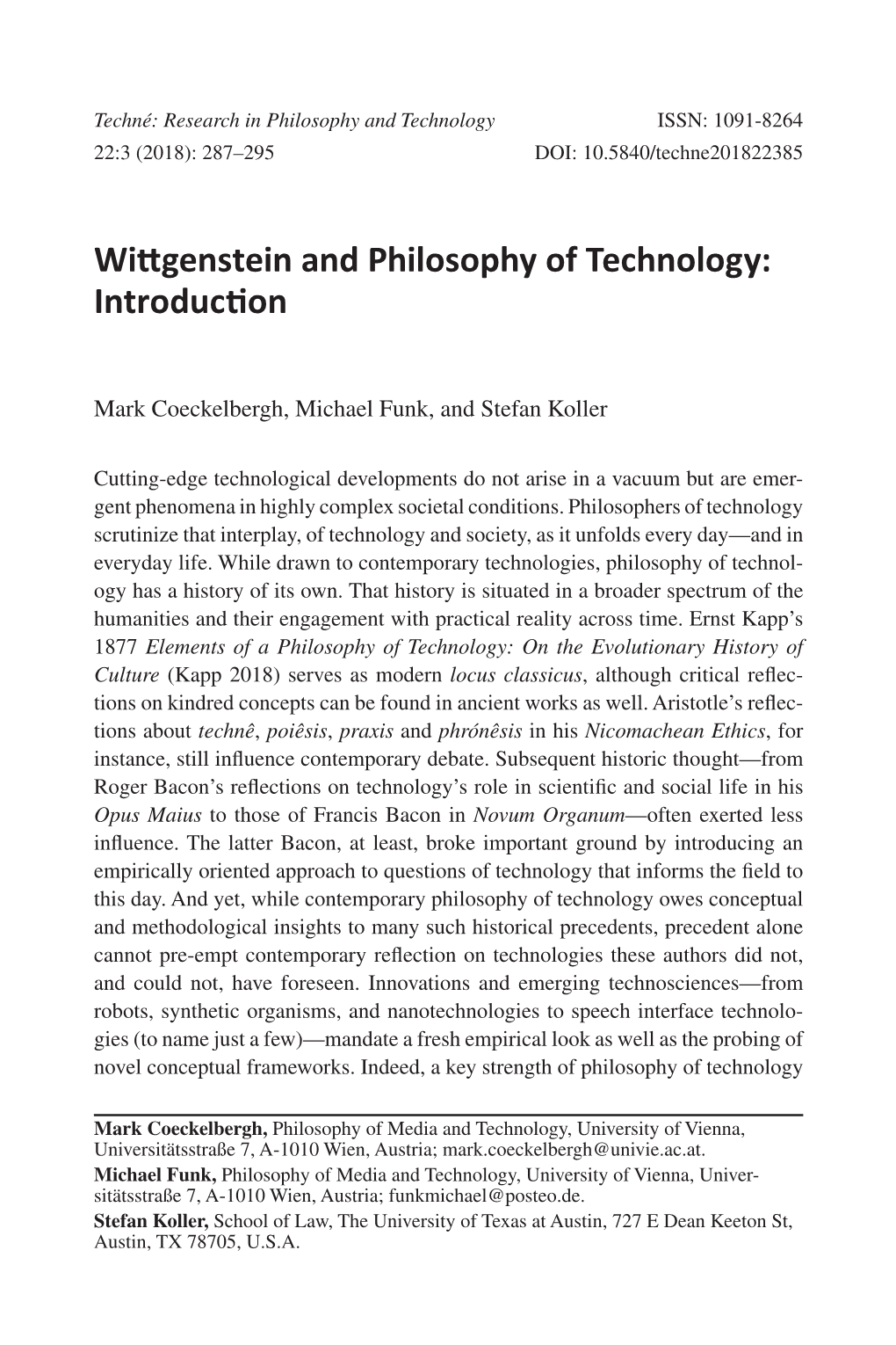 Wittgenstein and Philosophy of Technology: Introduction