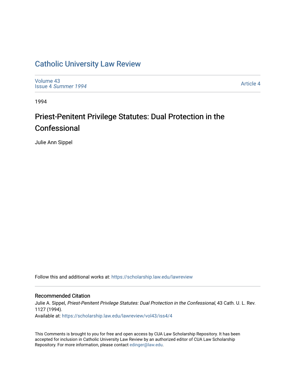 Priest-Penitent Privilege Statutes: Dual Protection in the Confessional