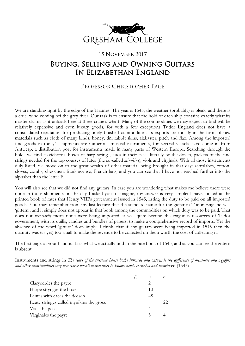 Buying, Selling and Owning Guitars in Elizabethan England