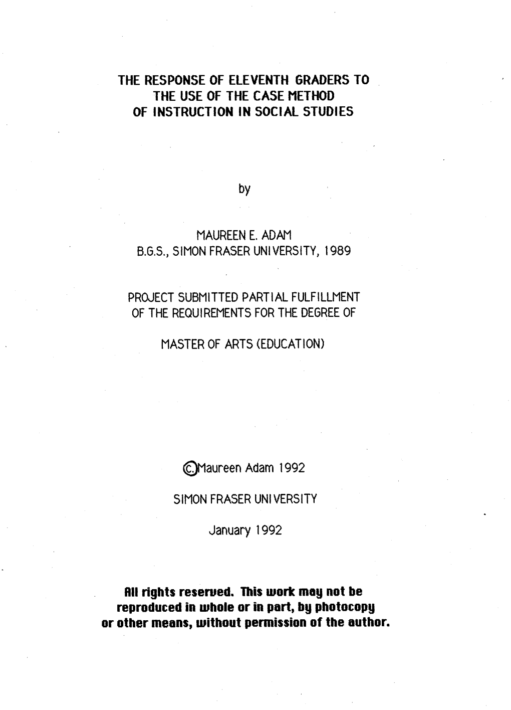 The Response of Eleventh Graders to the Use of the Case Method of Instruction in Social Studies