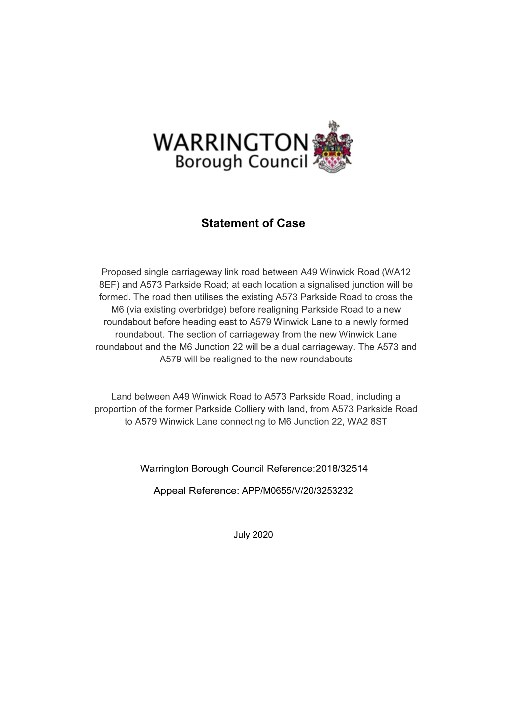 Warrington Council Statement of Case