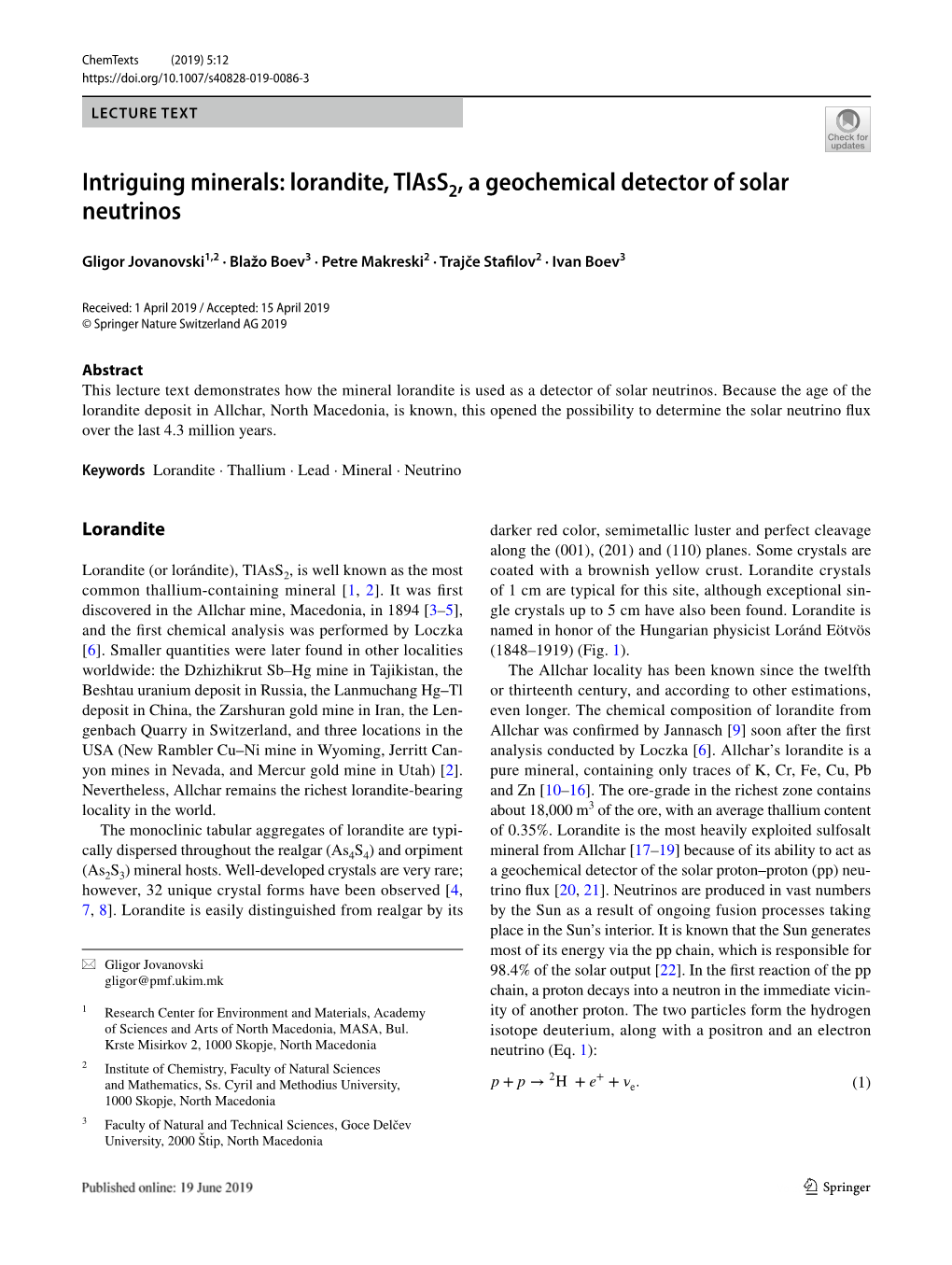 Intriguing Minerals: Lorandite, Tlass2, a Geochemical Detector of Solar