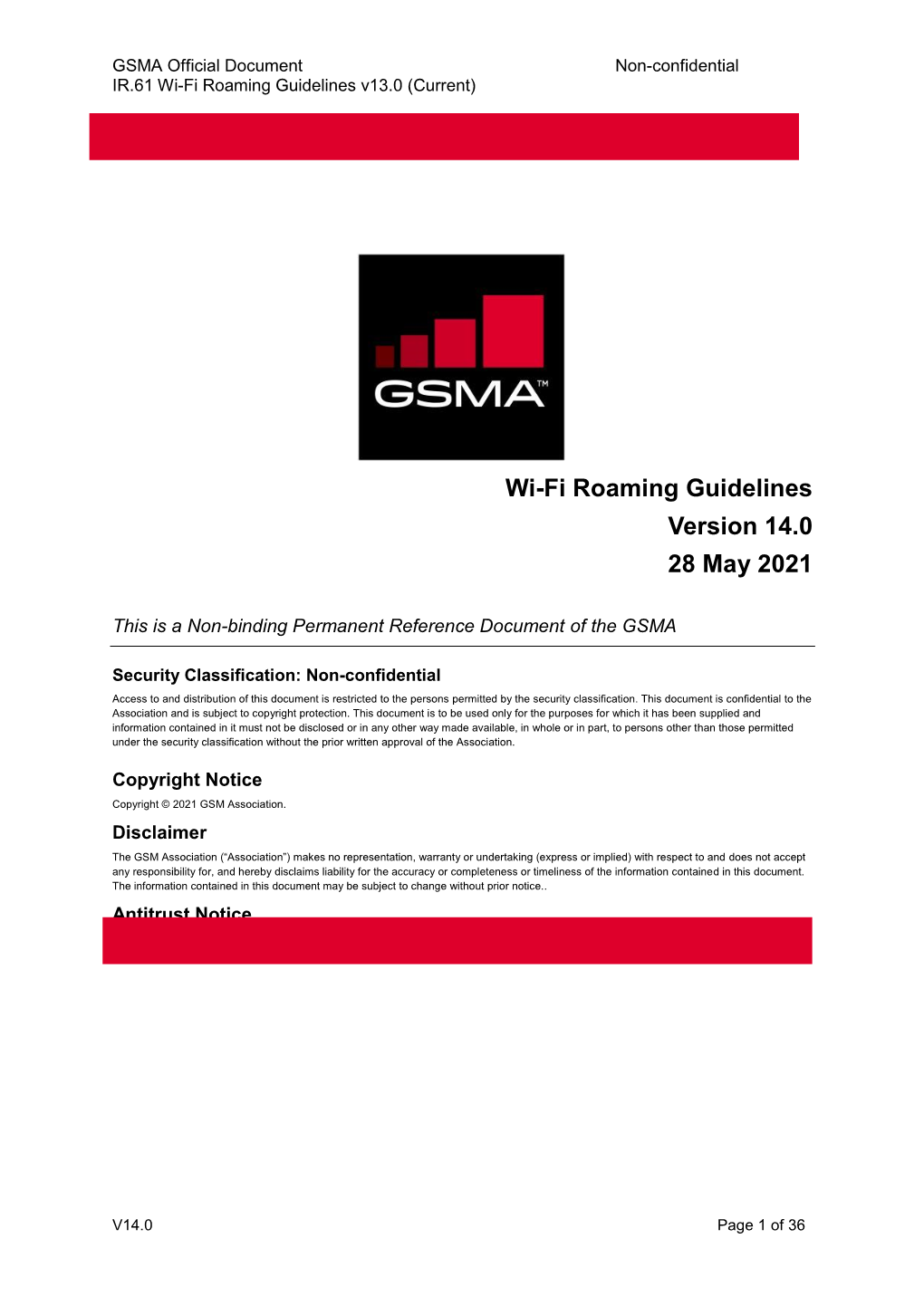 Wi-Fi Roaming Guidelines Version 14.0 28 May 2021