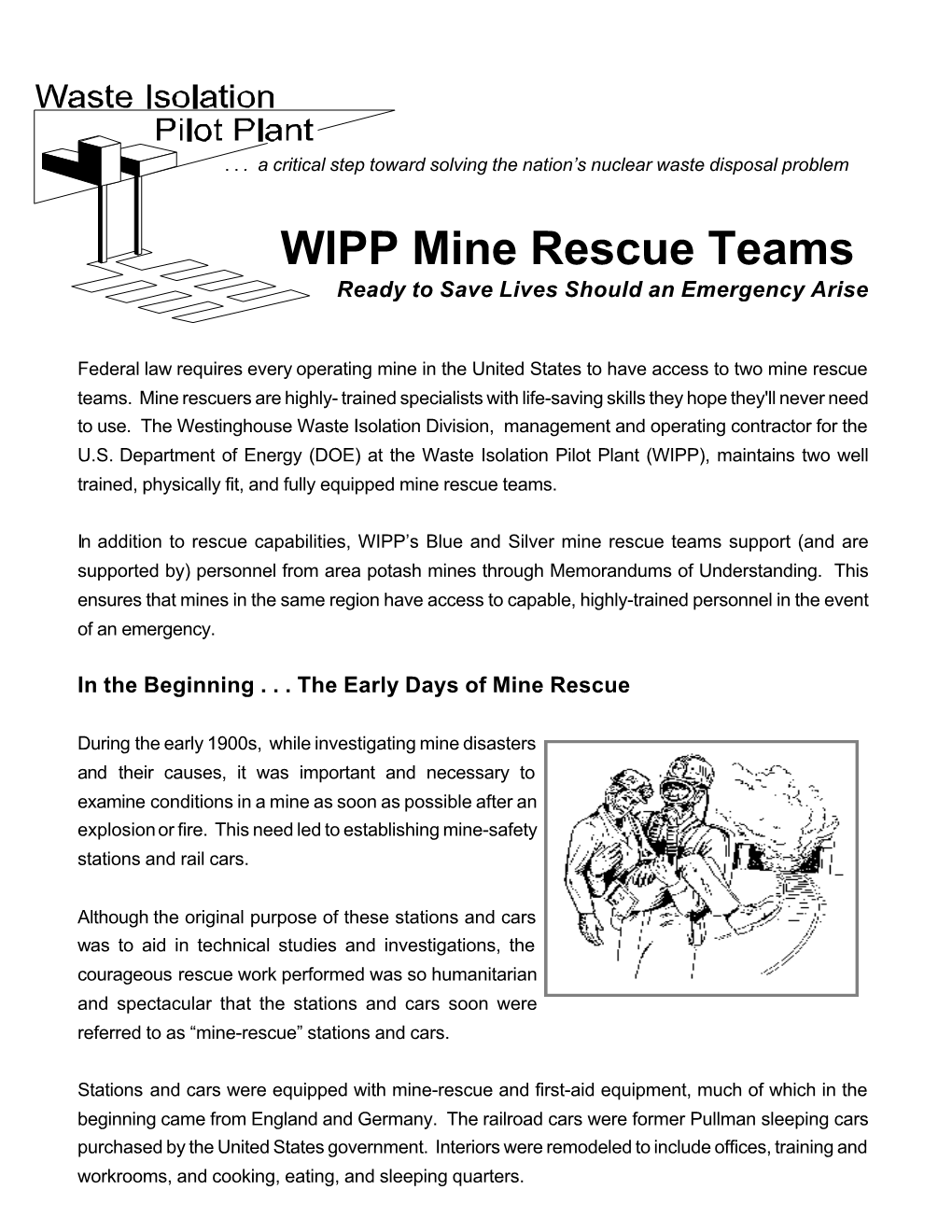 WIPP Mine Rescue Teams: Ready to Save Lives Should and Emergency Arise