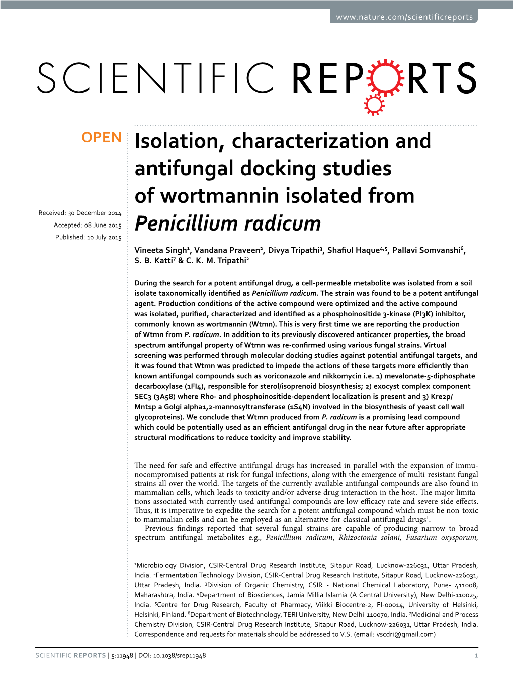 Isolation, Characterization and Antifungal Docking Studies Of