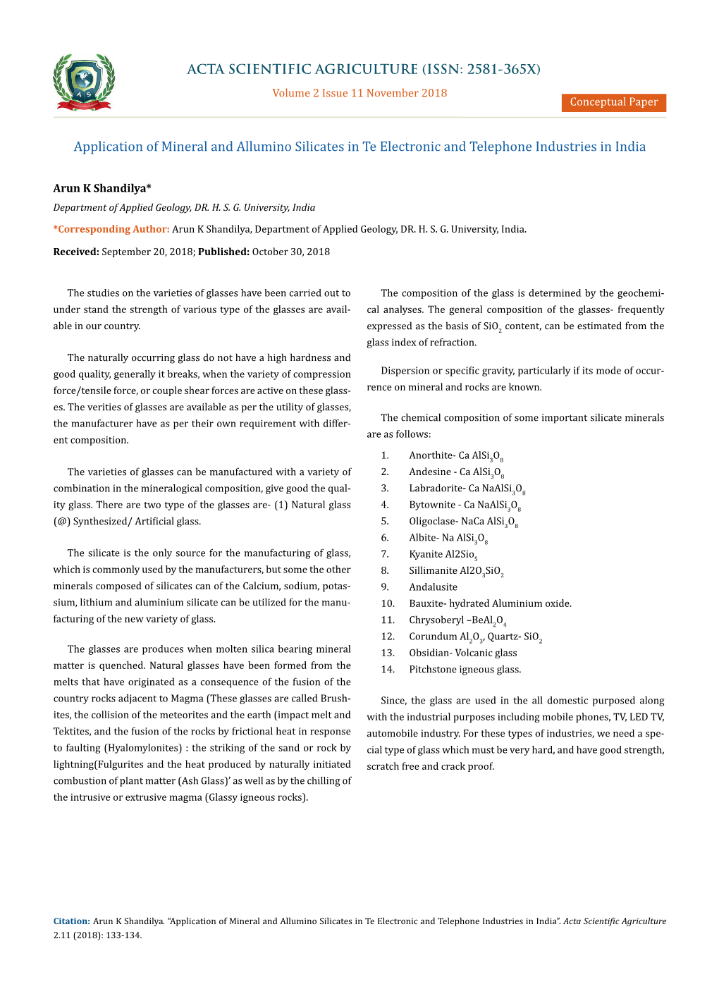 Application of Mineral and Allumino Silicates in Te Electronic and Telephone Industries in India