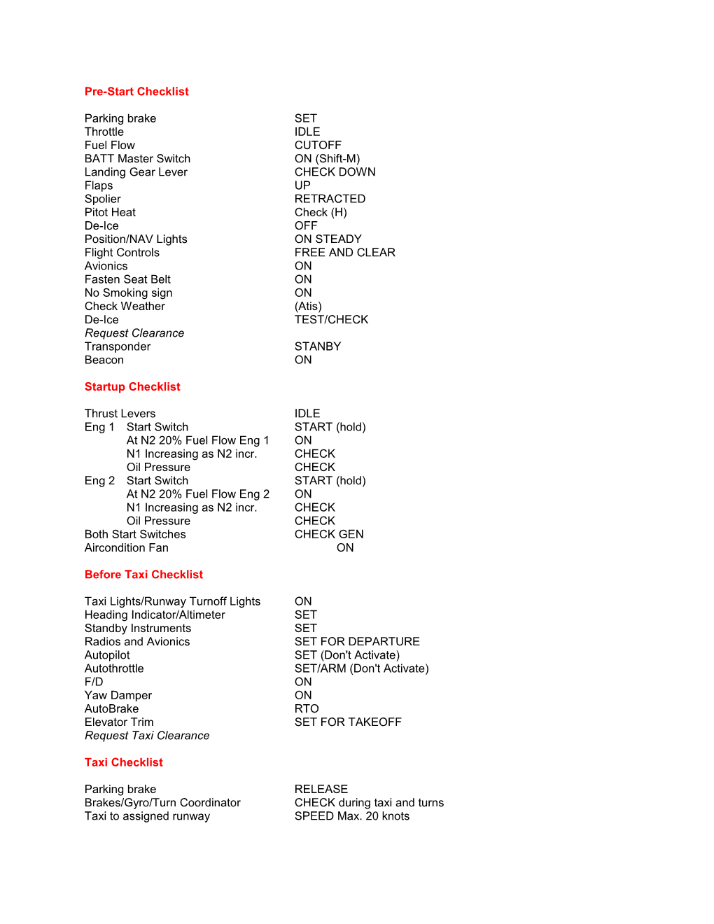 Pre-Start Checklist