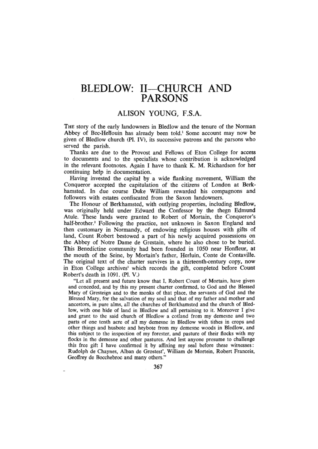 Bledlow: Ii—Church and Parsons Alison Young, F.S.A