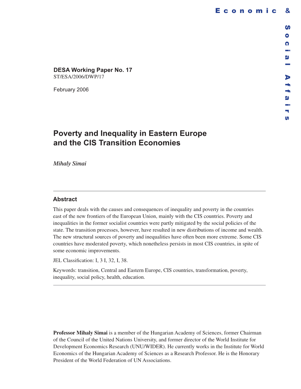 Poverty and Inequality in Eastern Europe and the CIS Transition Economies