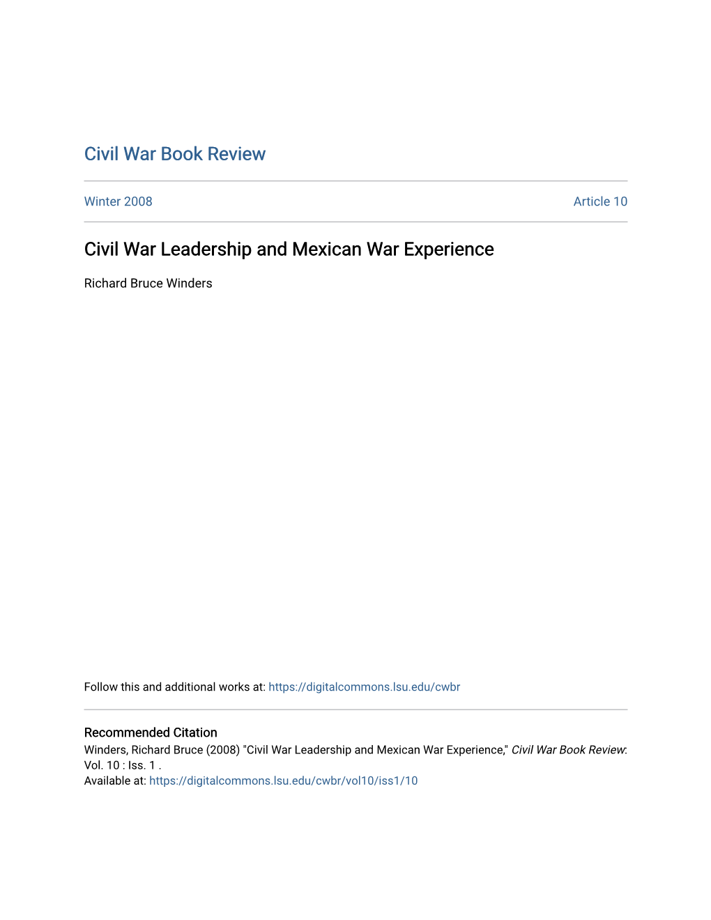 Civil War Leadership and Mexican War Experience