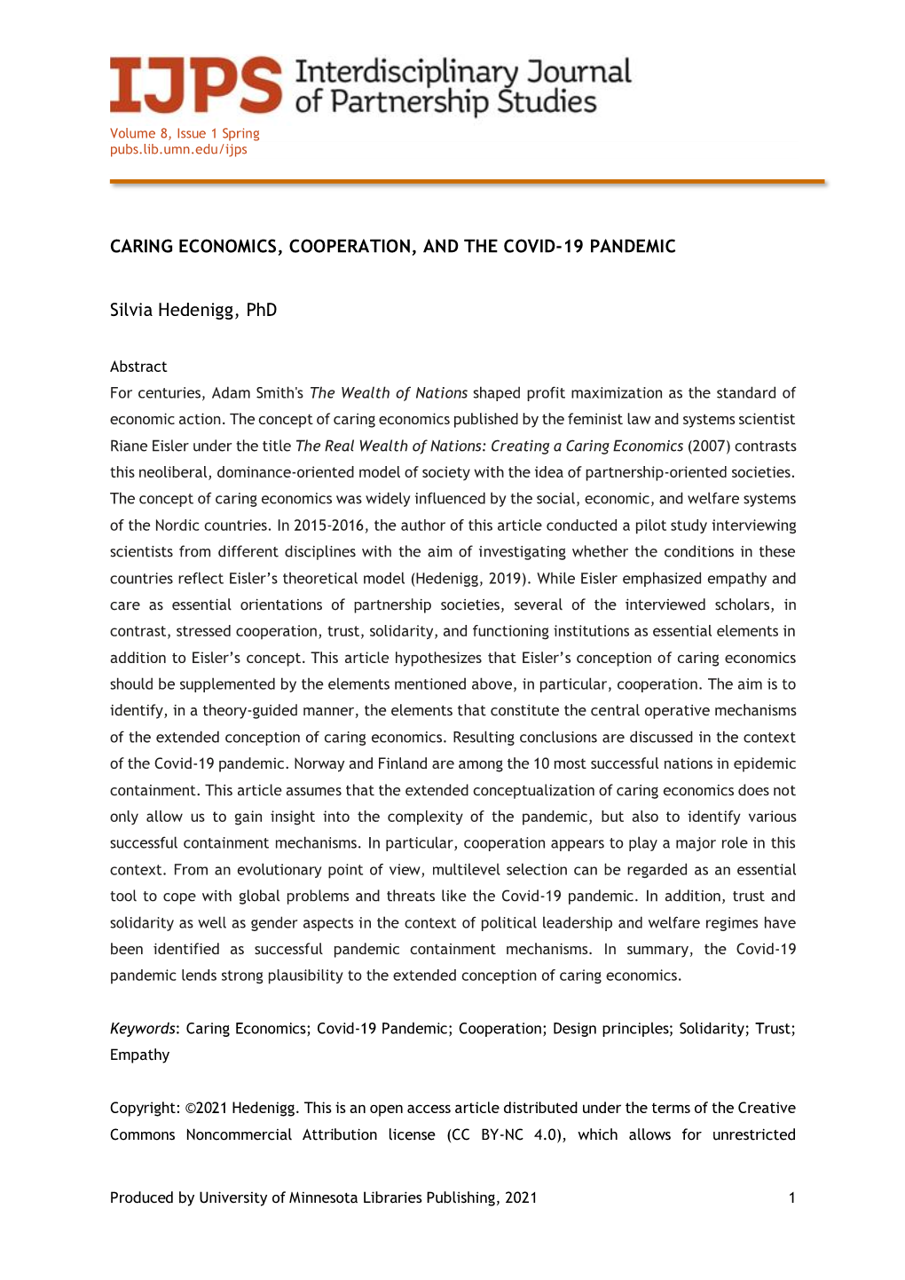 Caring Economics, Cooperation, and the Covid-19 Pandemic