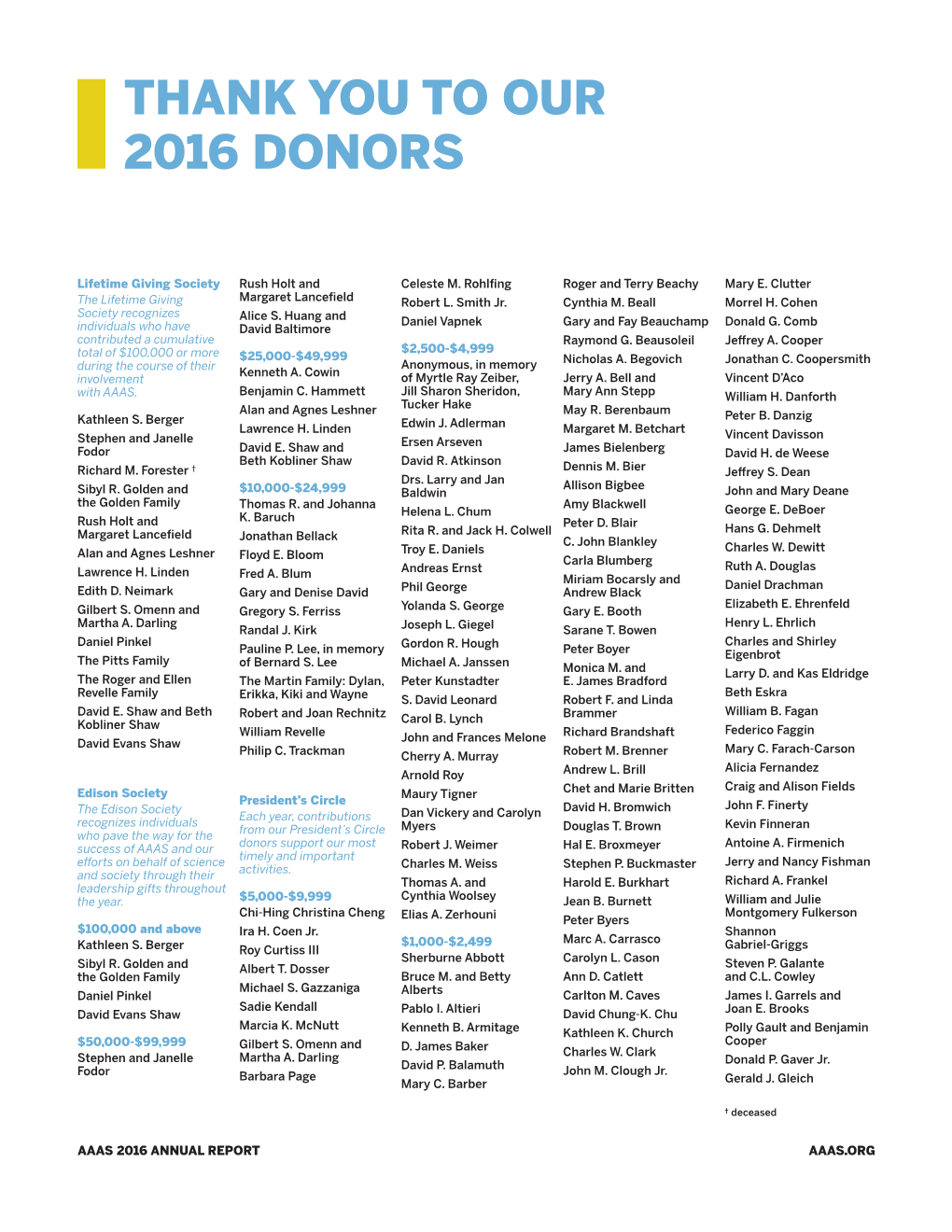 Thank You to Our 2016 Donors