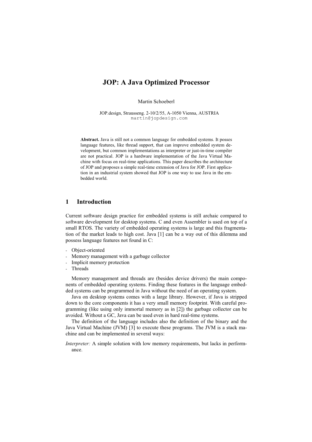 JOP: a Java Optimized Processor