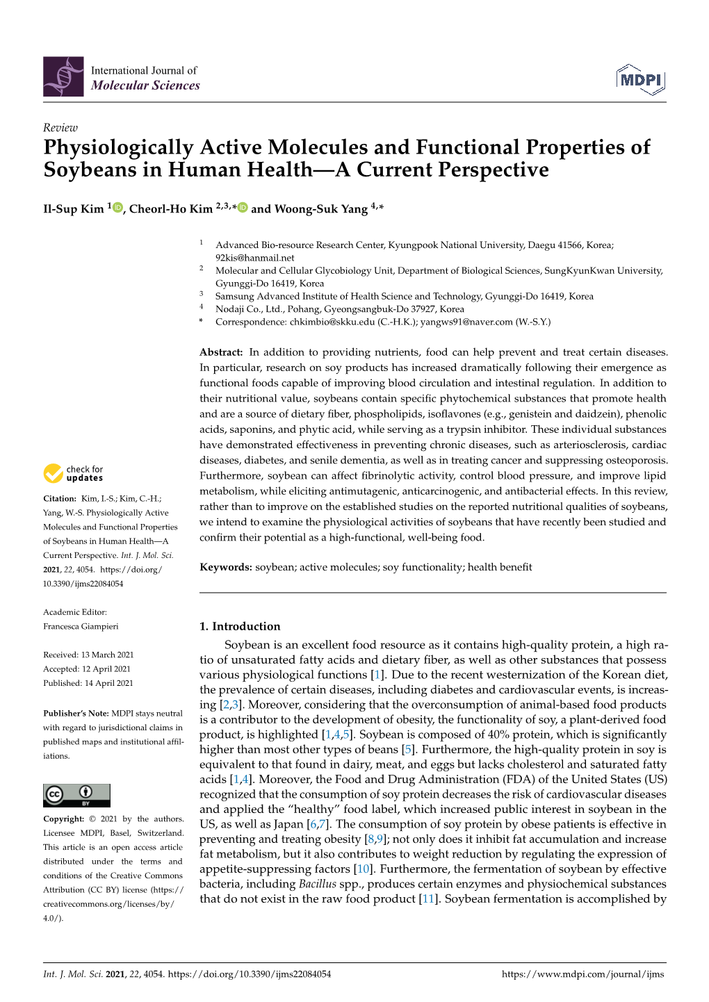 Physiologically Active Molecules and Functional Properties of Soybeans in Human Health—A Current Perspective