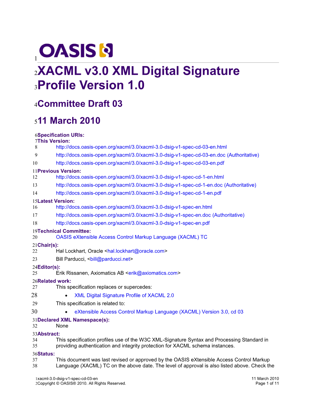 XACML V3.0 XML Digital Signature Profile Version 1.0