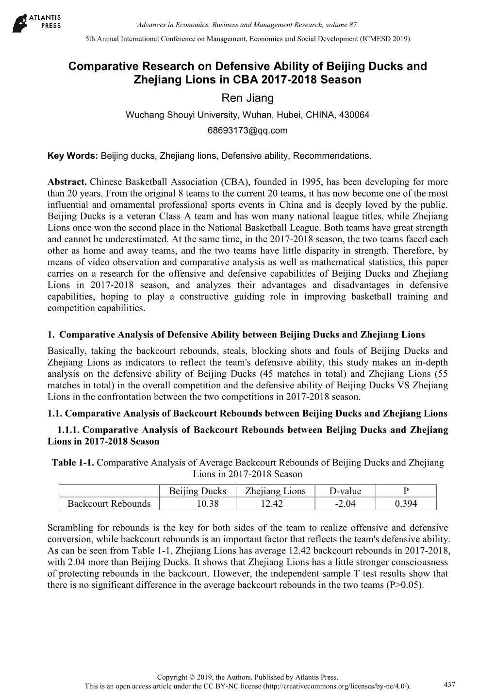 Comparative Research on Defensive Ability of Beijing Ducks And