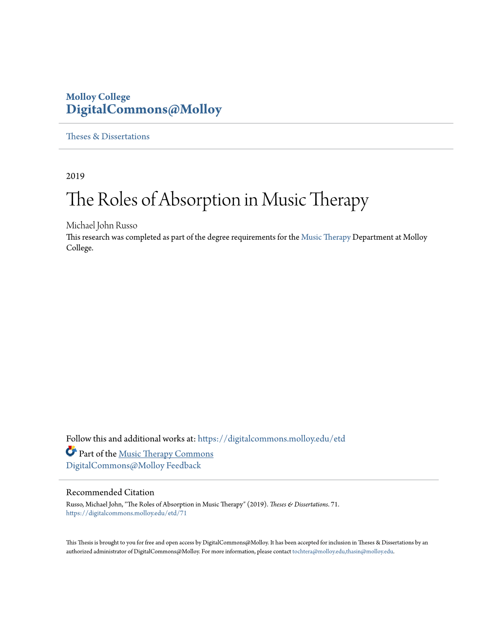 The Roles of Absorption in Music Therapy