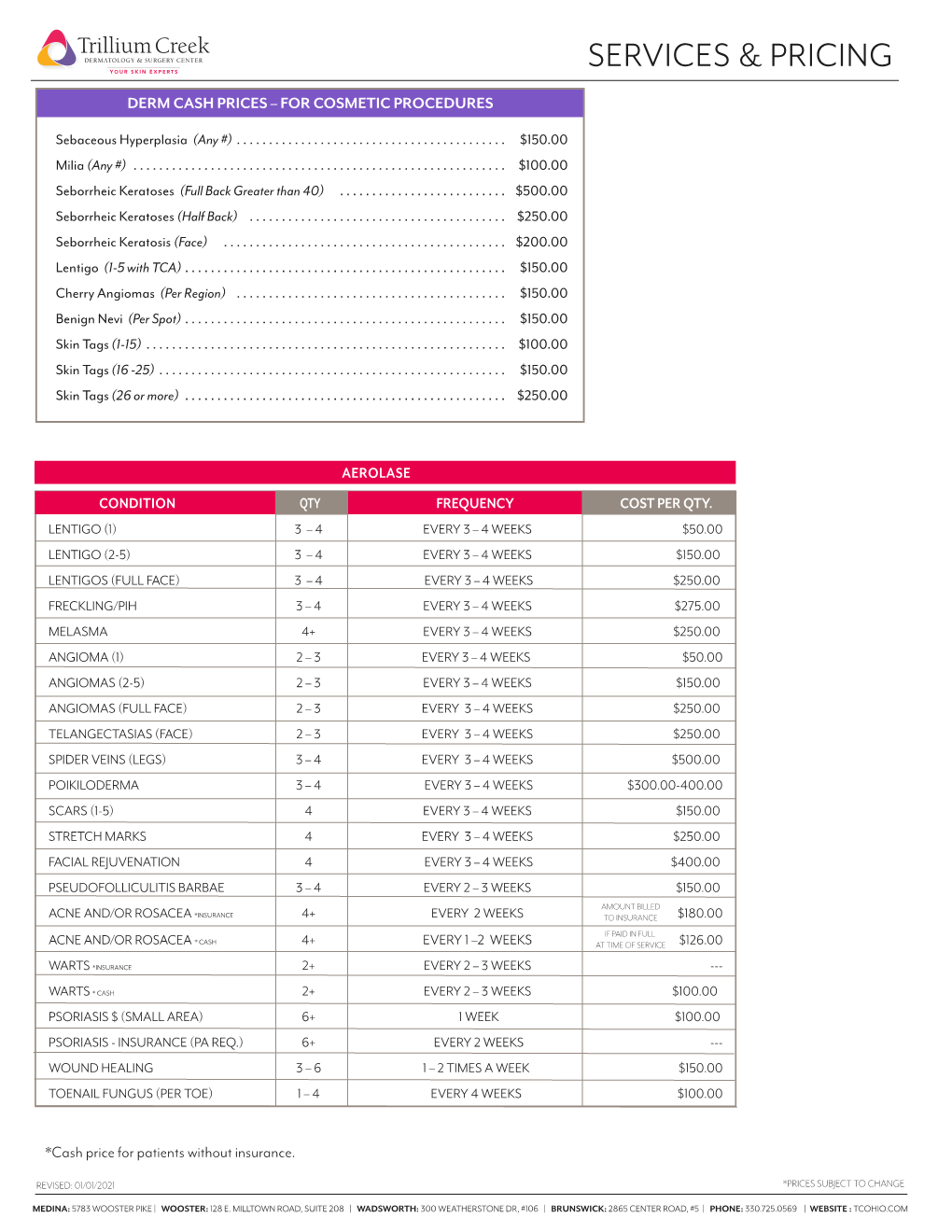 Price Sheet 01-01-21