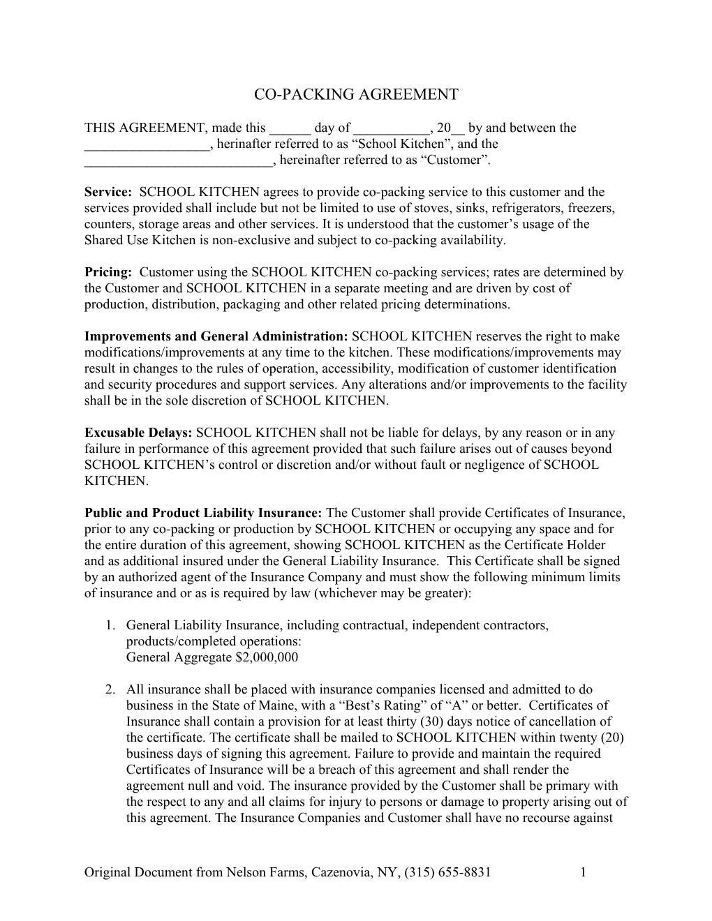 Co-Packing Agreement