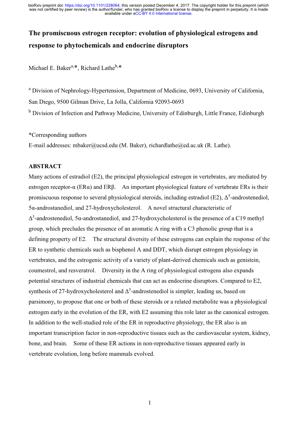 The Promiscuous Estrogen Receptor: Evolution of Physiological Estrogens and Response to Phytochemicals and Endocrine Disruptors