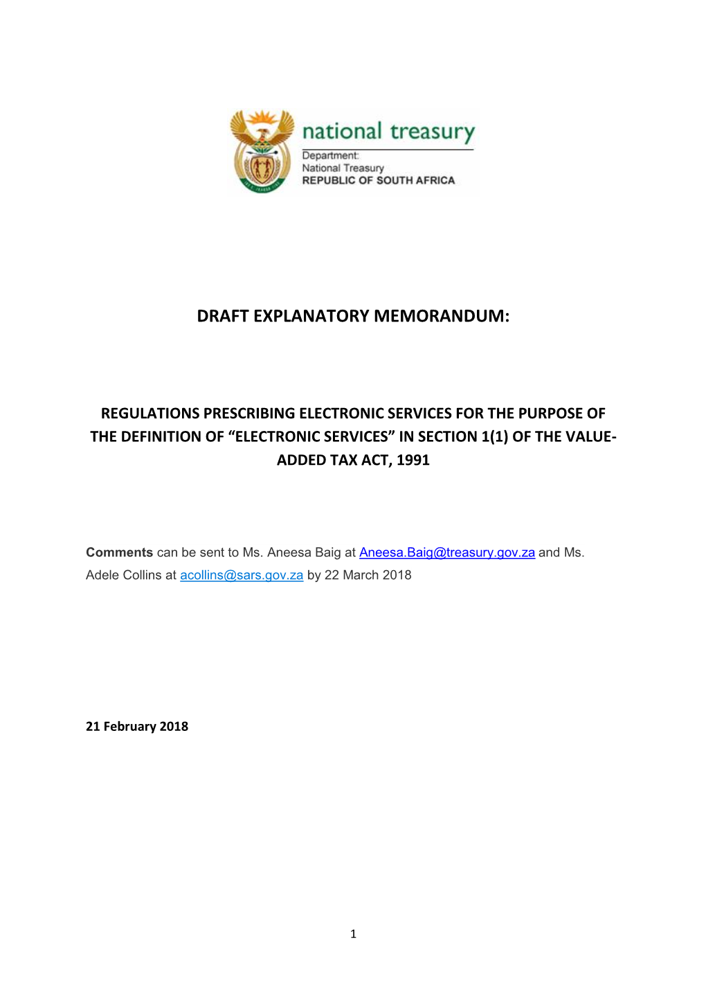 Draft Explanatory Memorandum-Regulations Prescribing Electronic Services