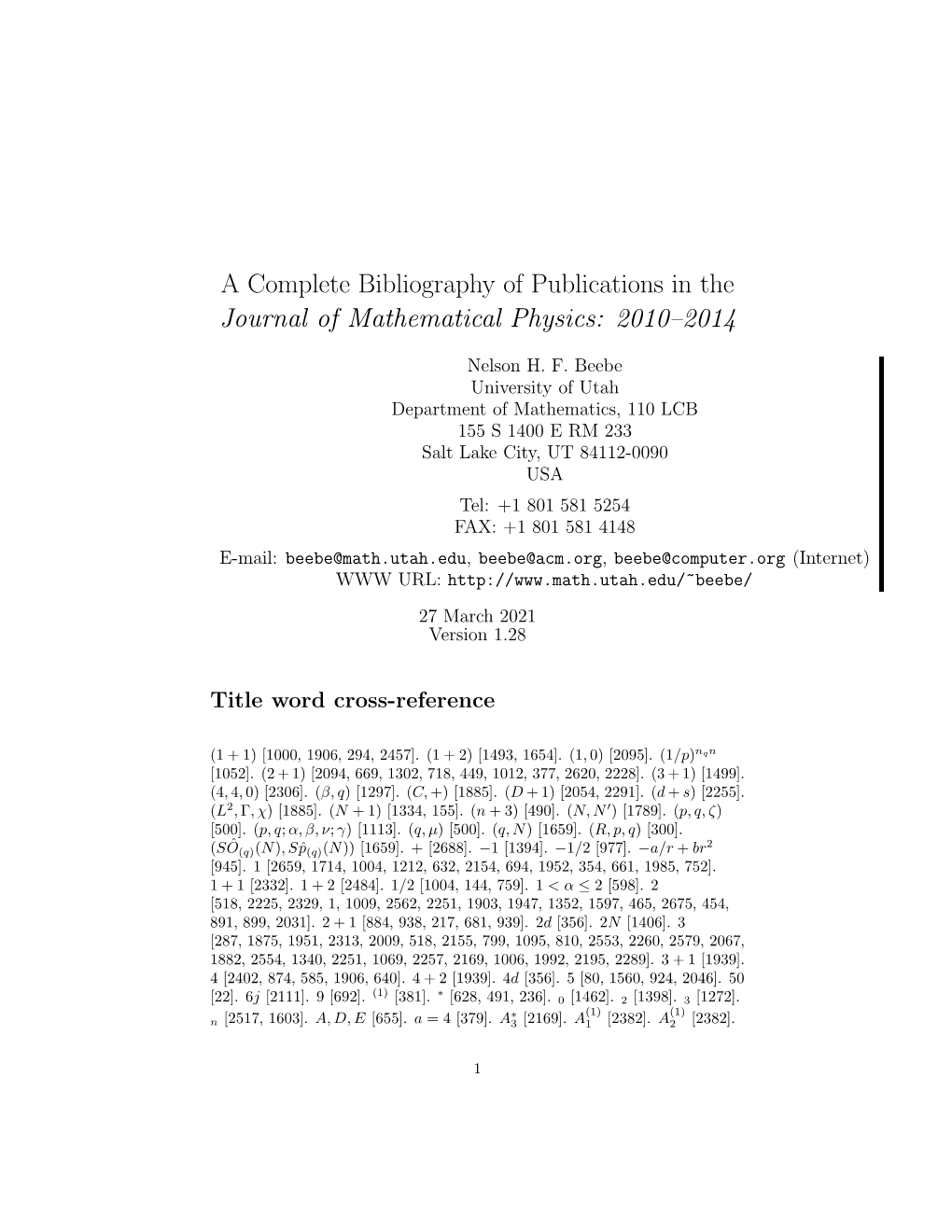 A Complete Bibliography of Publications in the Journal of Mathematical Physics: 2010–2014