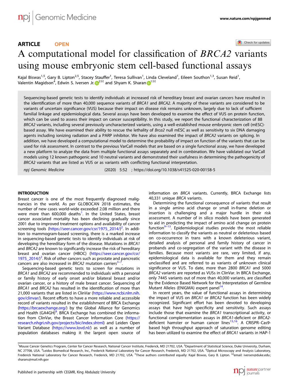 A Computational Model for Classification of BRCA2 Variants Using Mouse Embryonic Stem Cell-Based Functional Assays