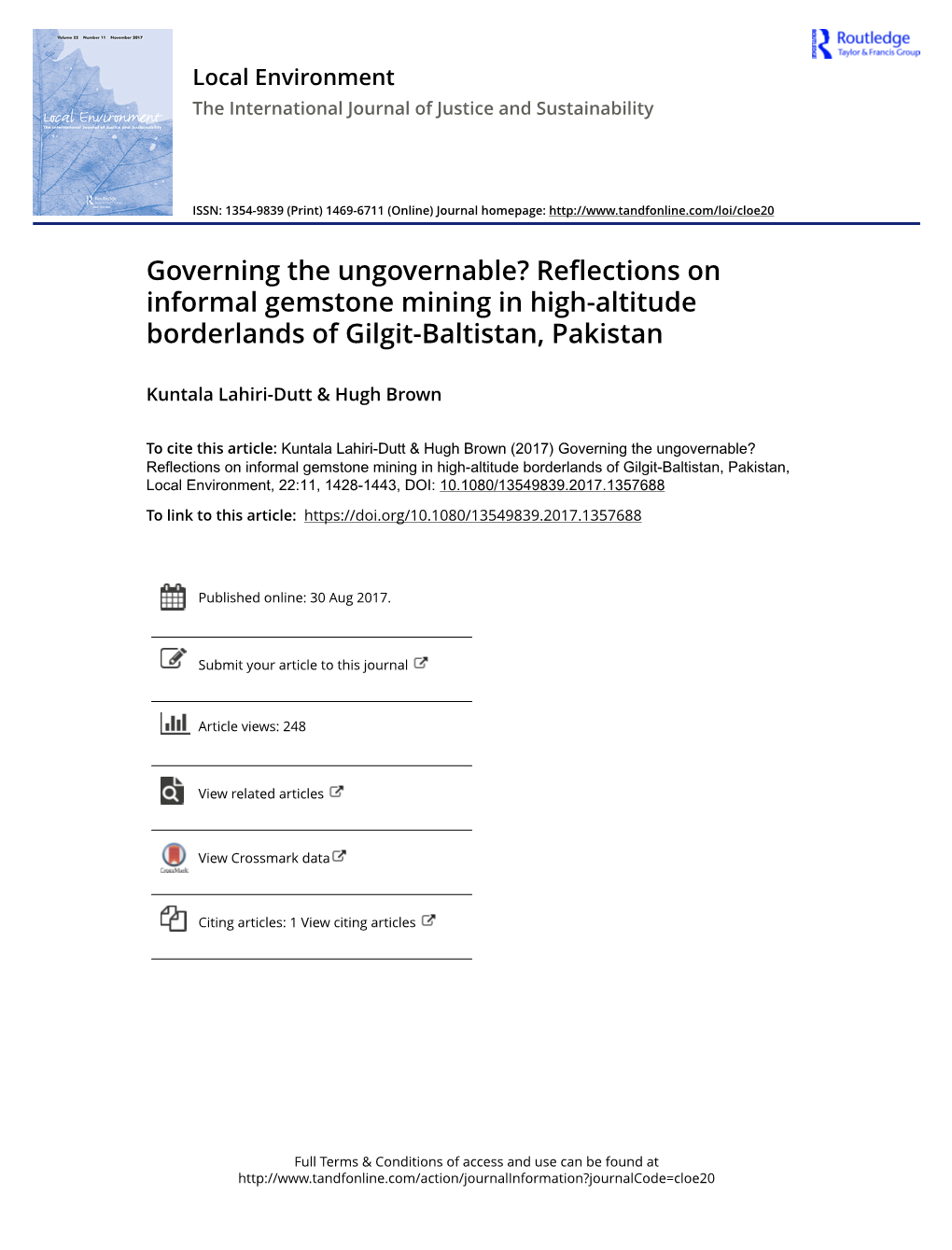 Governing the Ungovernable? Reflections on Informal Gemstone Mining in High-Altitude Borderlands of Gilgit-Baltistan, Pakistan