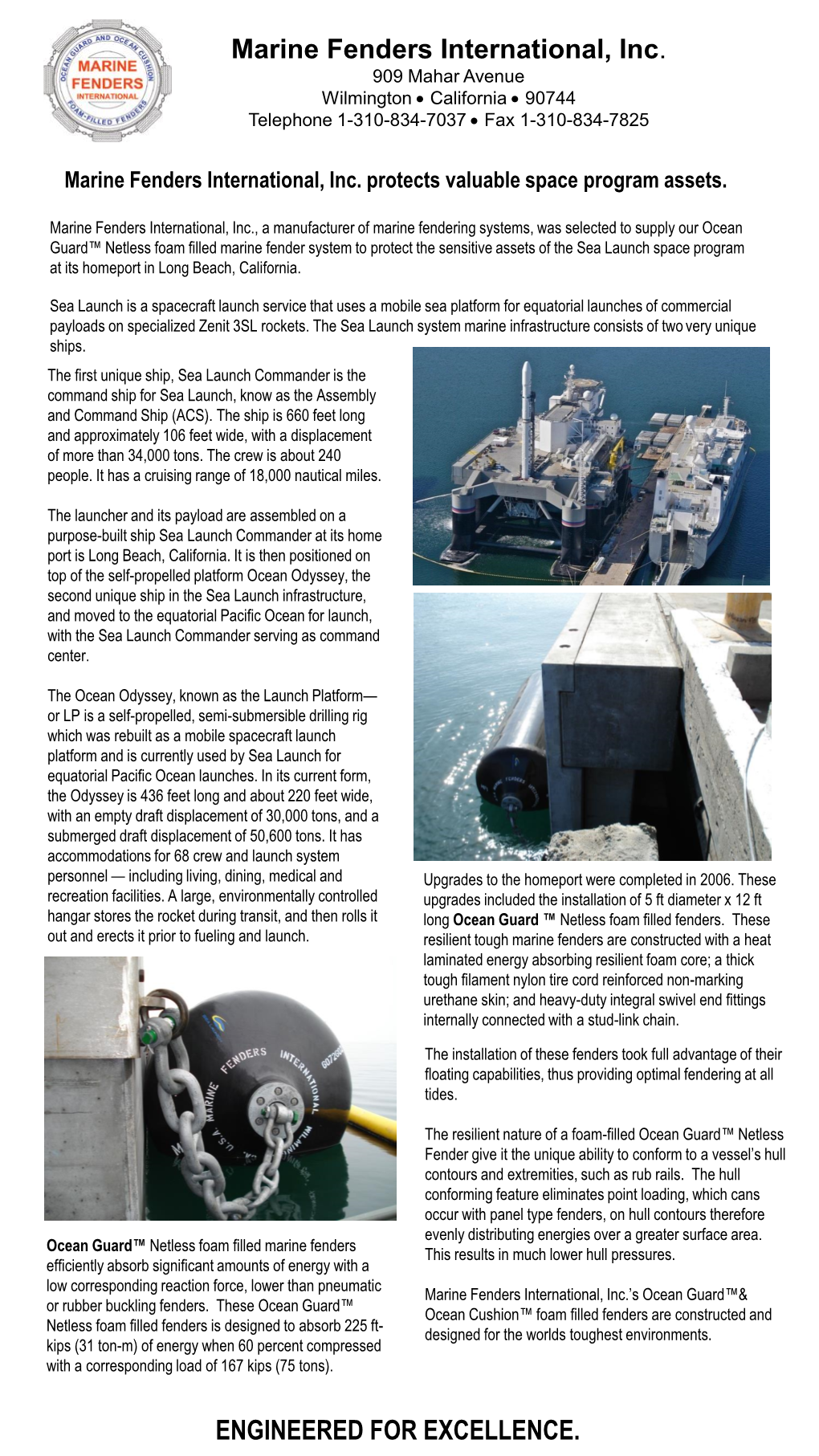 Marine Fenders International, Inc. ENGINEERED for EXCELLENCE