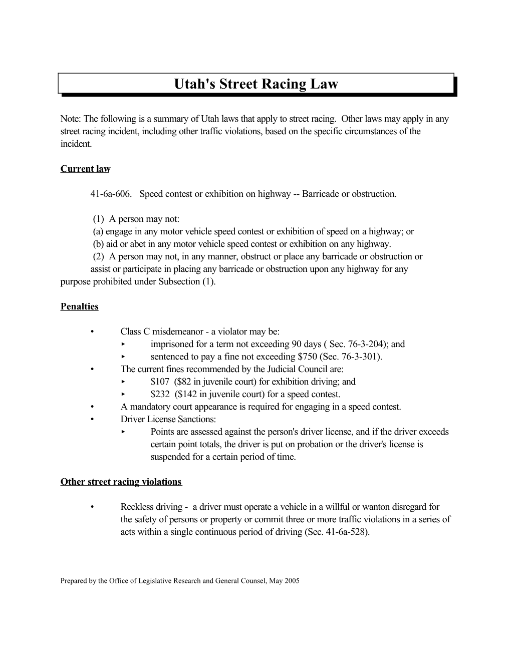 Utah's Street Racing Law