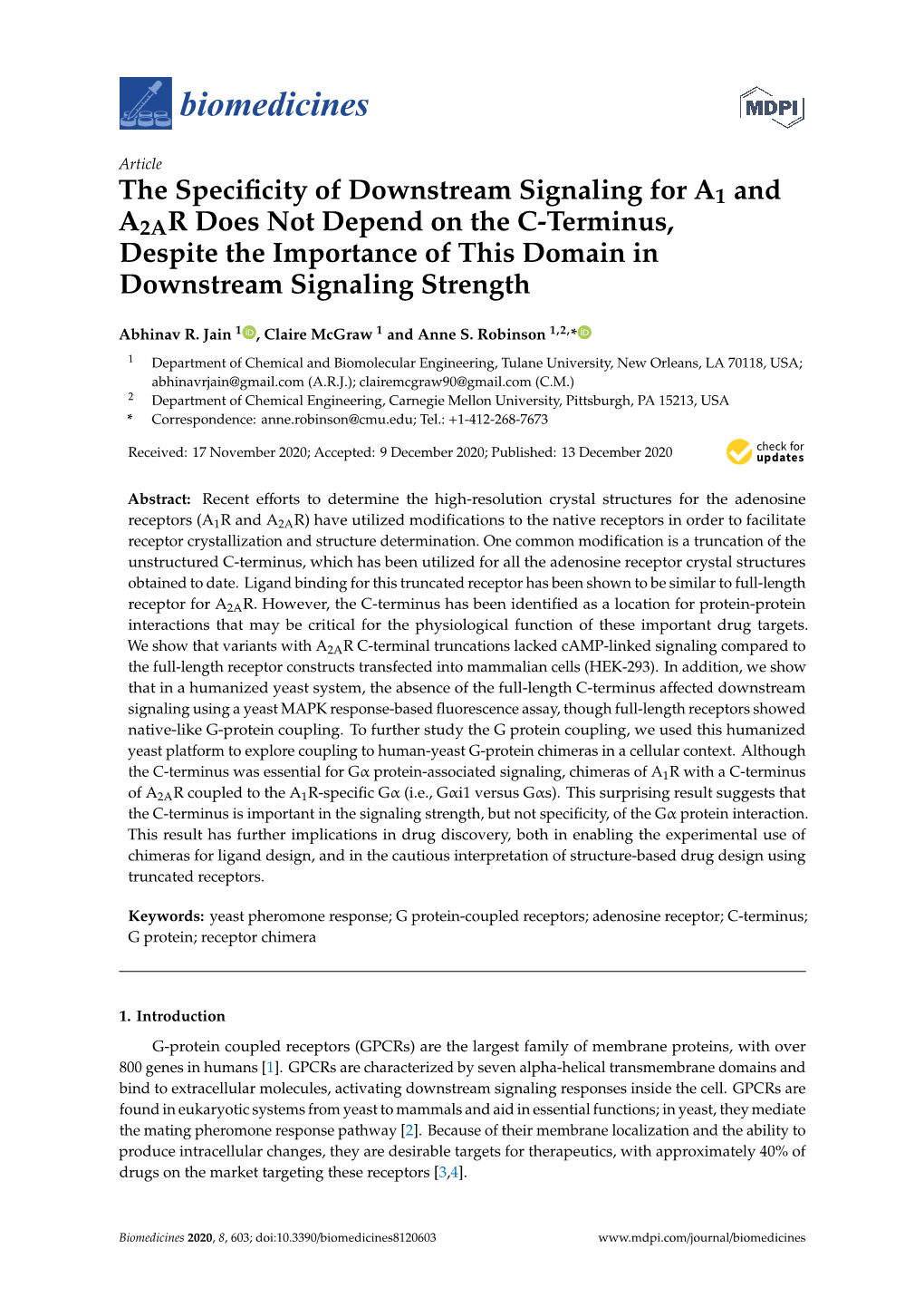 The Specificity of Downstream Signaling for A1 and A2AR