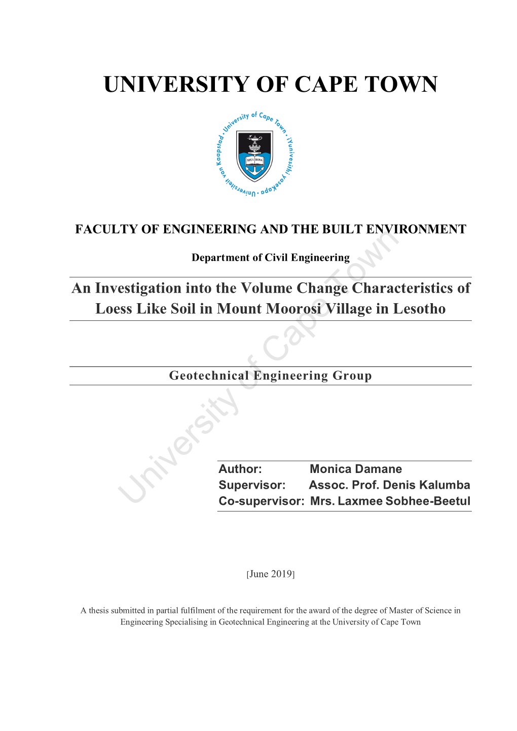 An Investigation Into the Volume Changetown Characteristics of Loess Like Soil in Mount Moorosi Village in Lesotho