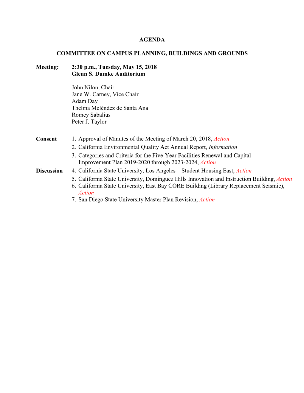 Agenda Committee on Campus Planning, Buildings And