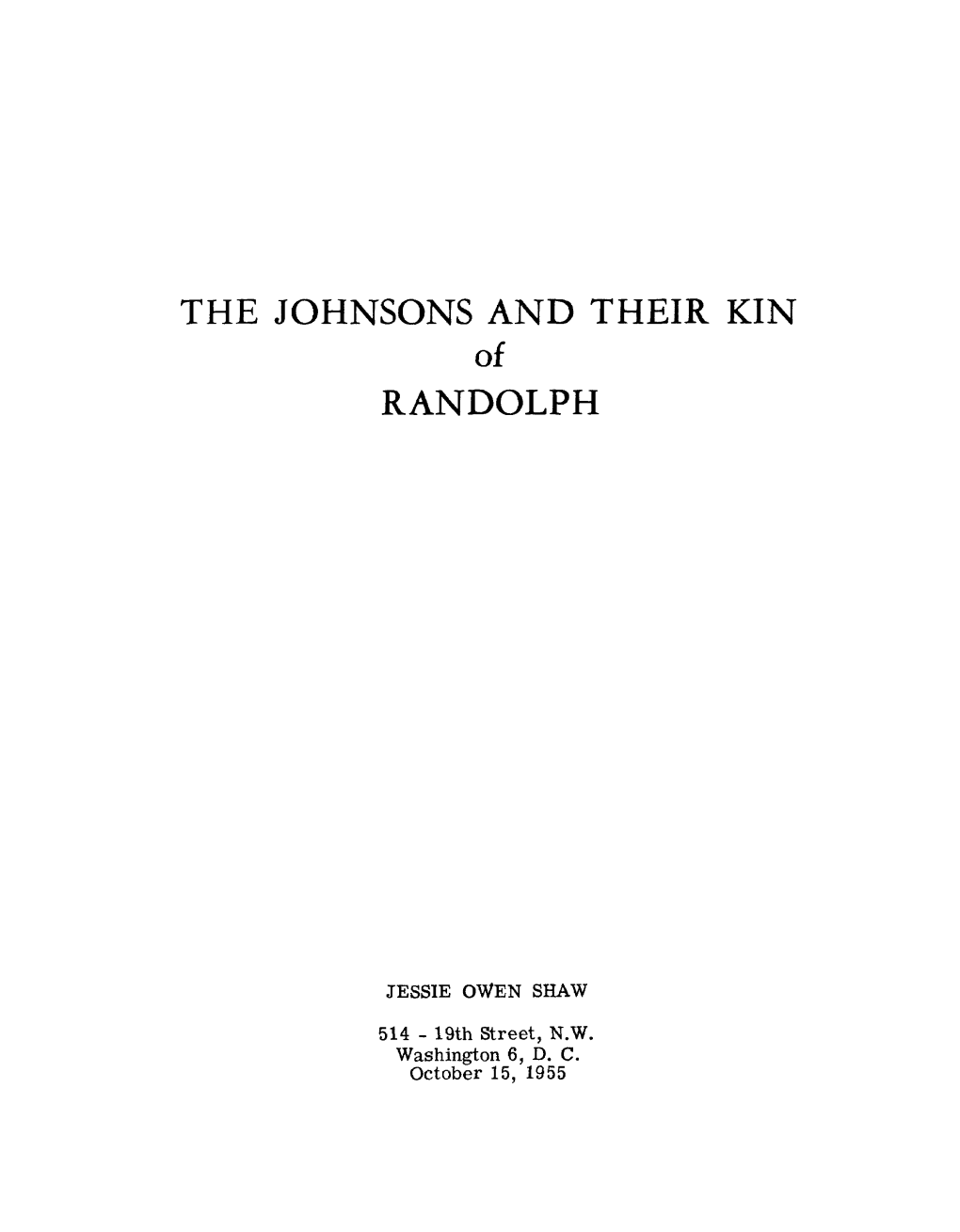 THE JOHNSONS and THEIR KIN of RANDOLPH