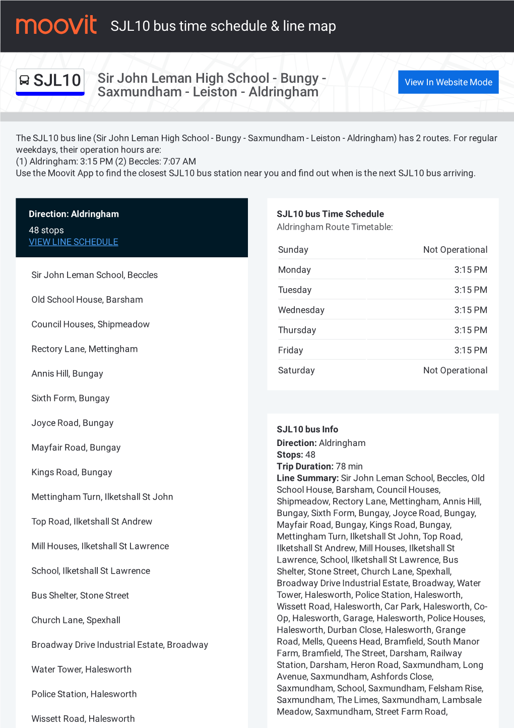 SJL10 Bus Time Schedule & Line Route