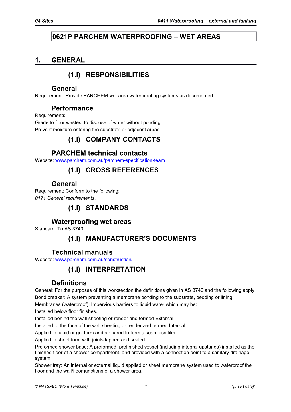 0621P PARCHEM Waterproofing - Wet Areas