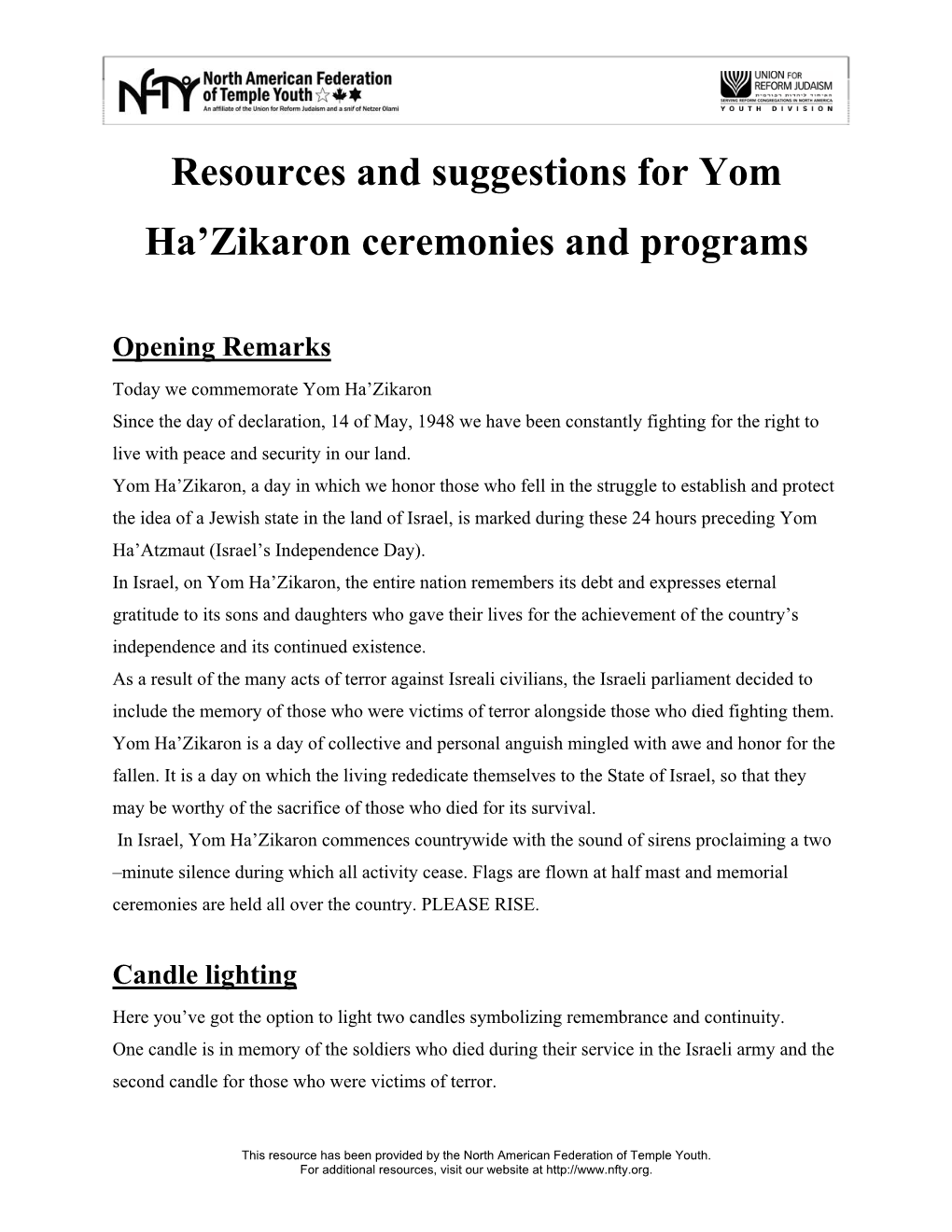 Yom Hazikaron Resources