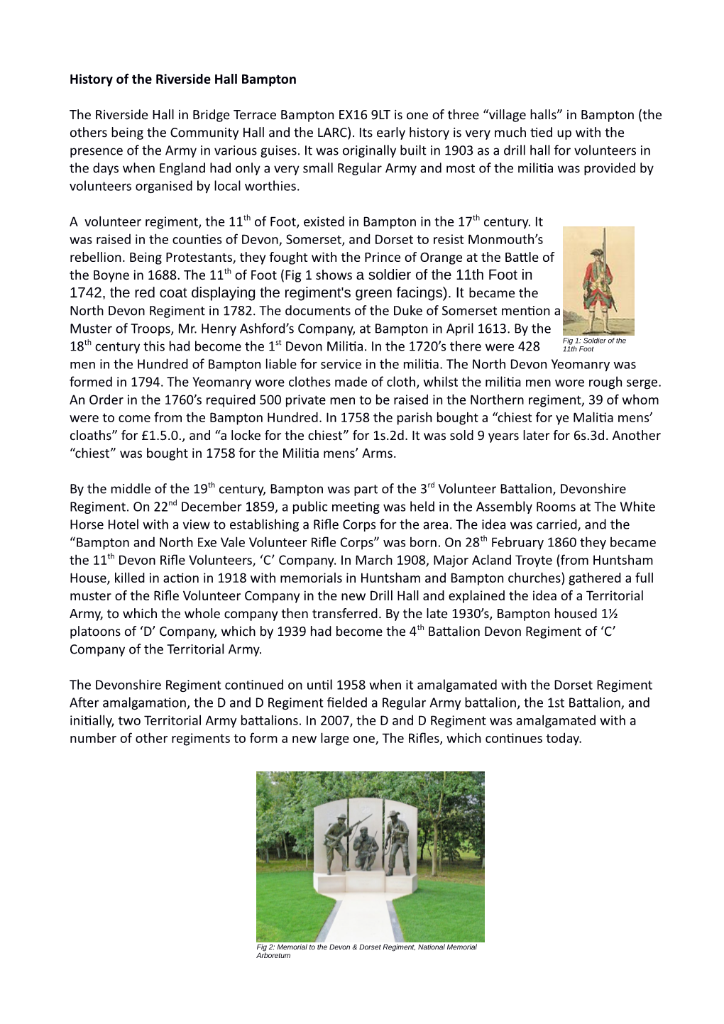 History of the Riverside Hall Bampton the Riverside Hall in Bridge Terrace Bampton EX16 9LT Is One of Three “Village Halls”