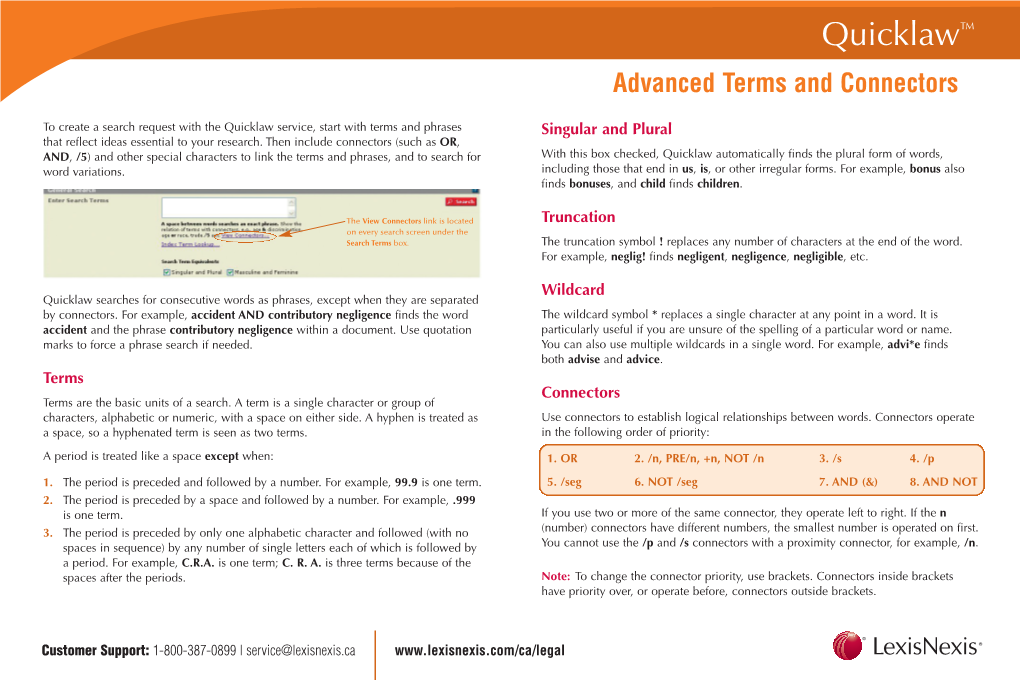 Quicklaw™ Advanced Terms and Connectors