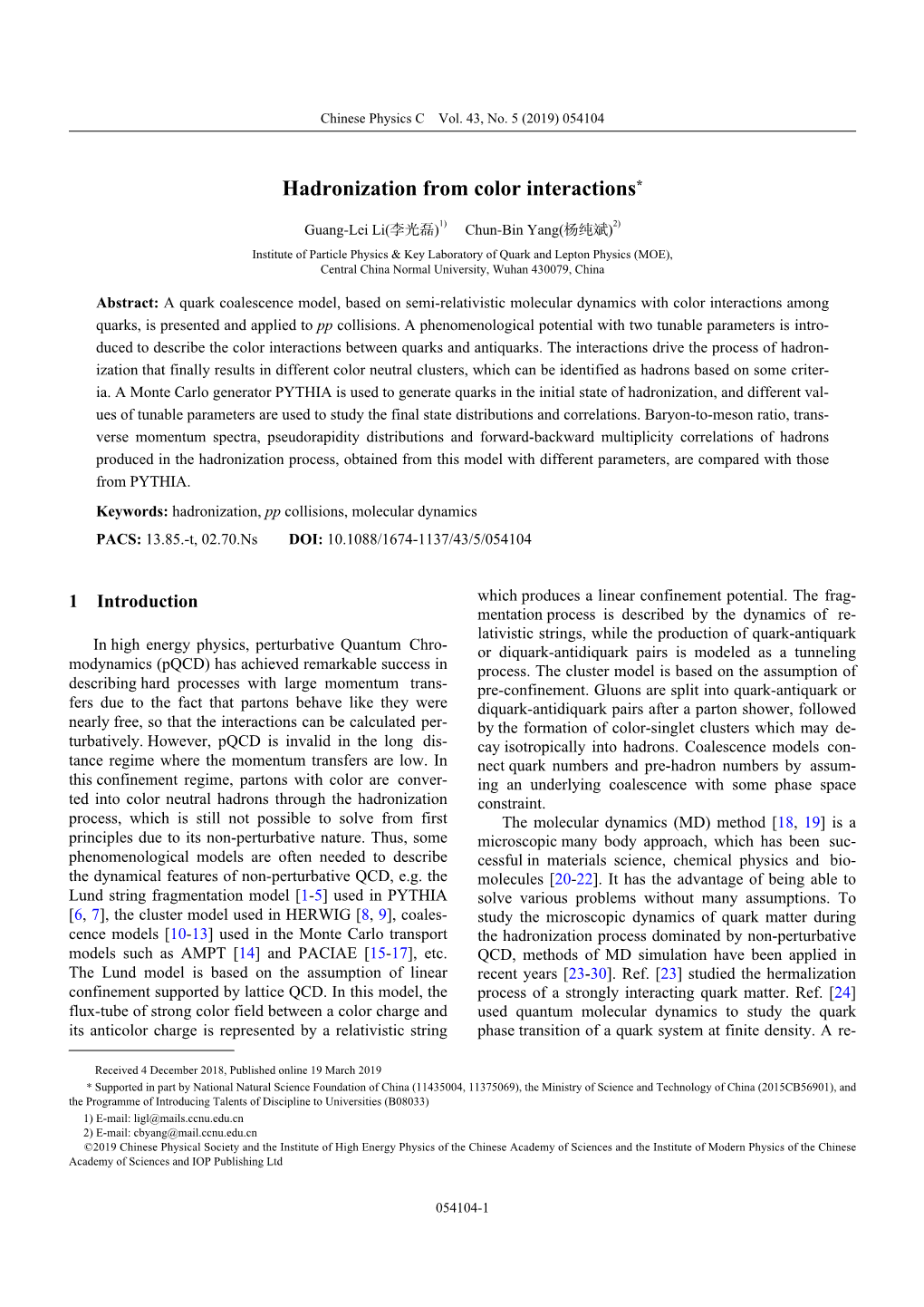 Hadronization from Color Interactions*