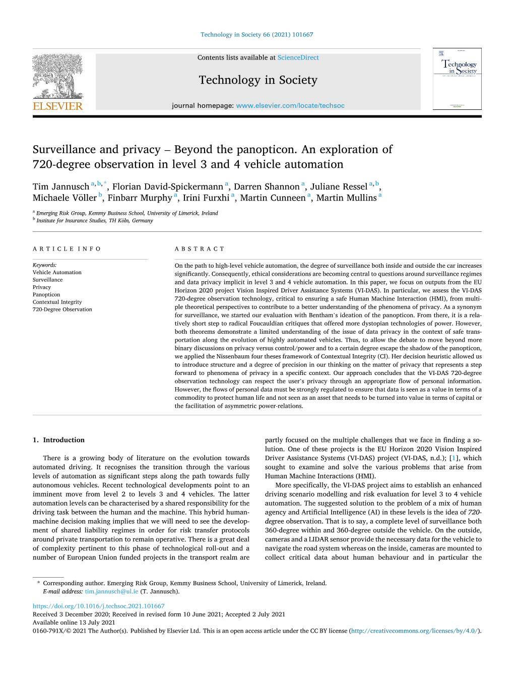 Surveillance and Privacy – Beyond the Panopticon. an Exploration of 720-Degree Observation in Level 3 and 4 Vehicle Automation