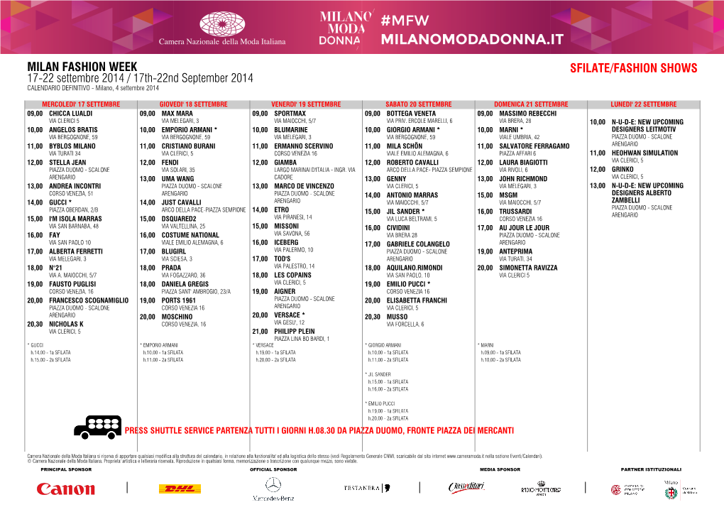 MILAN FASHION WEEK 17-22 Settembre 2014 / 17Th-22Nd