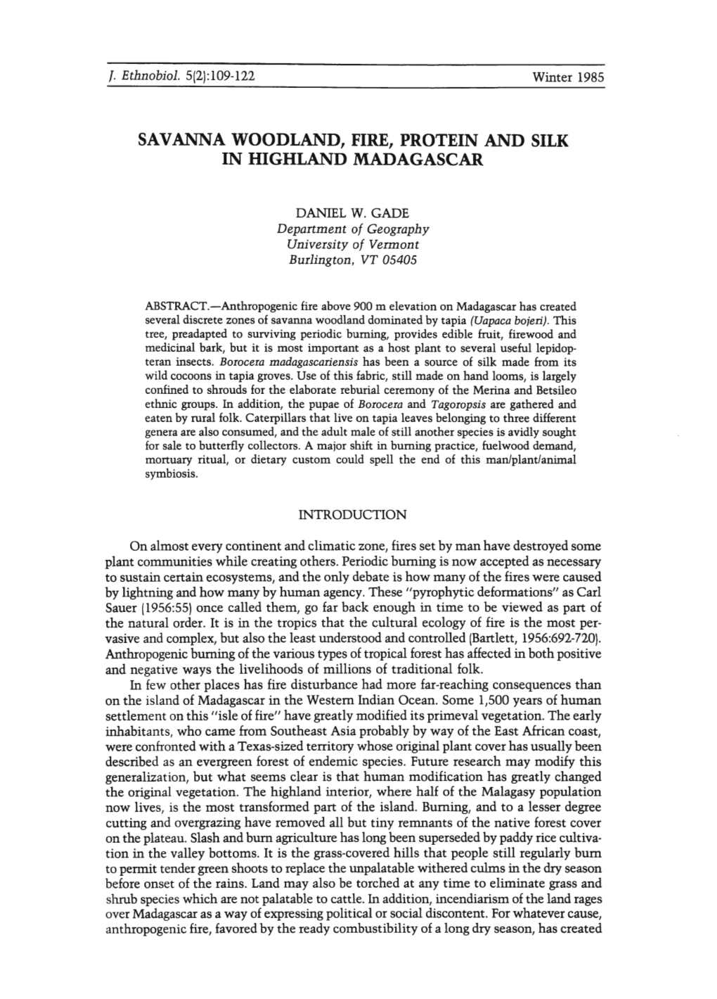 Savanna Woodland, Fire, Protein and Silk in Highland Madagascar