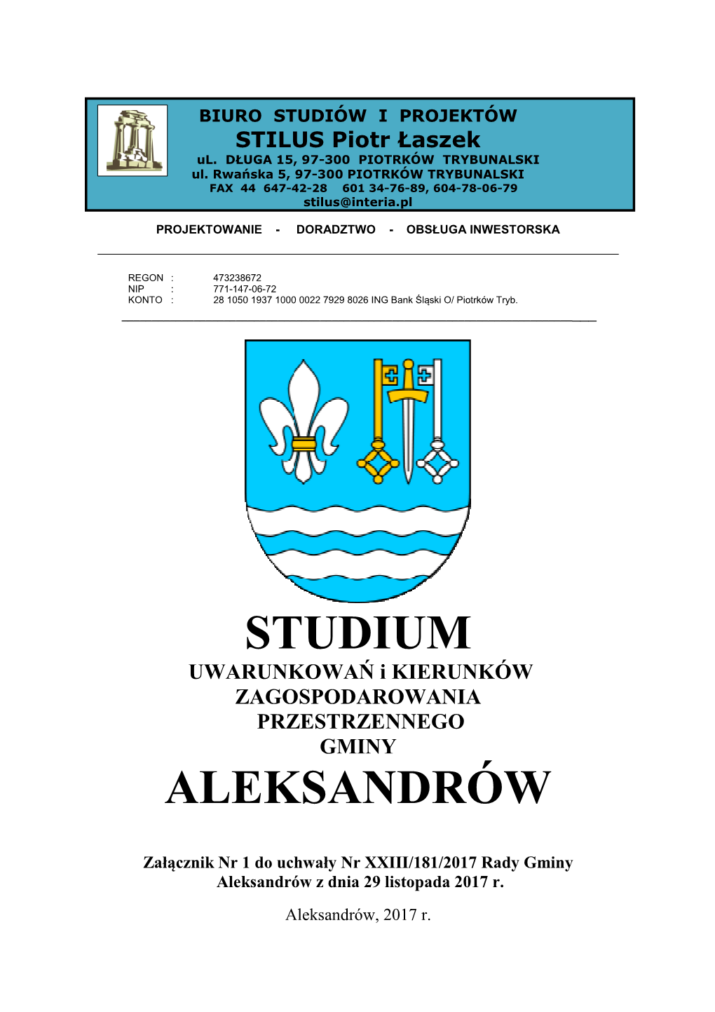 Studium Aleksandrów-Załącznik Nr 1 Do Uchwały-Projekt Wersja Do