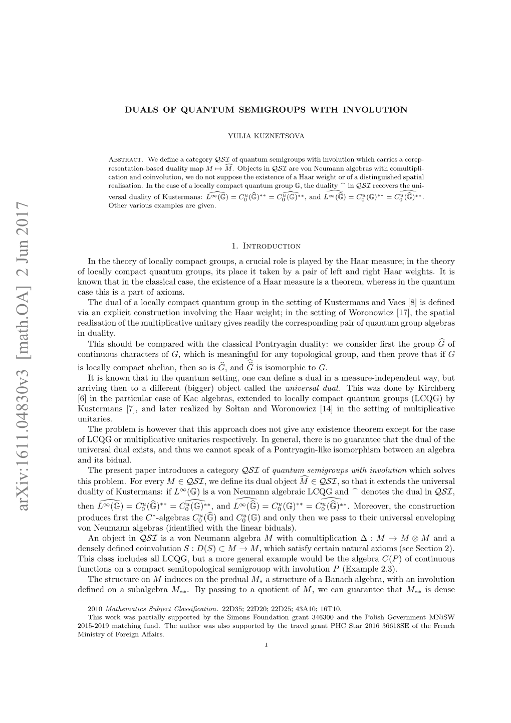 Duals of Quantum Semigroups with Involution