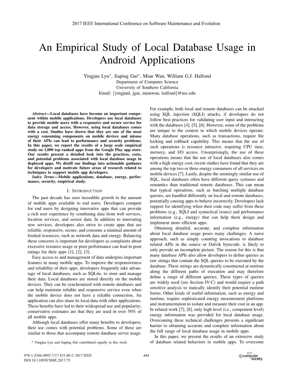 An Empirical Study of Local Database Usage in Android Applications