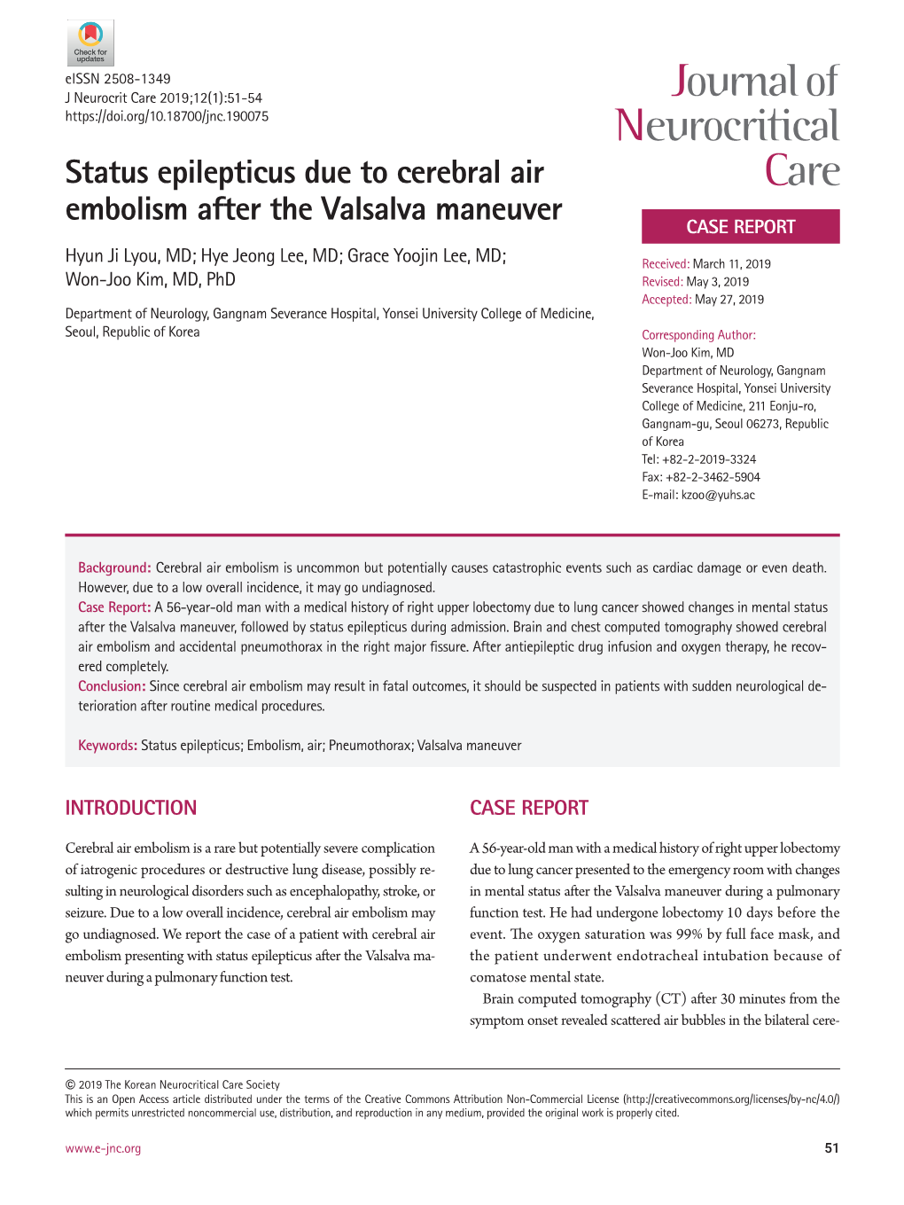 Status Epilepticus Due to Cerebral Air Embolism After the Valsalva Maneuver CASE REPORT