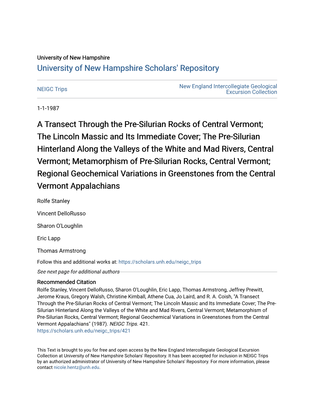 A Transect Through the Pre-Silurian Rocks of Central Vermont