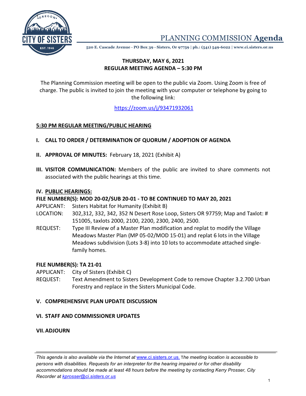 PLANNING COMMISSION Agenda